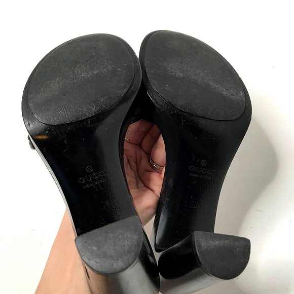 Gucci black monogram open toe mule block heel - Picture 8 of 11